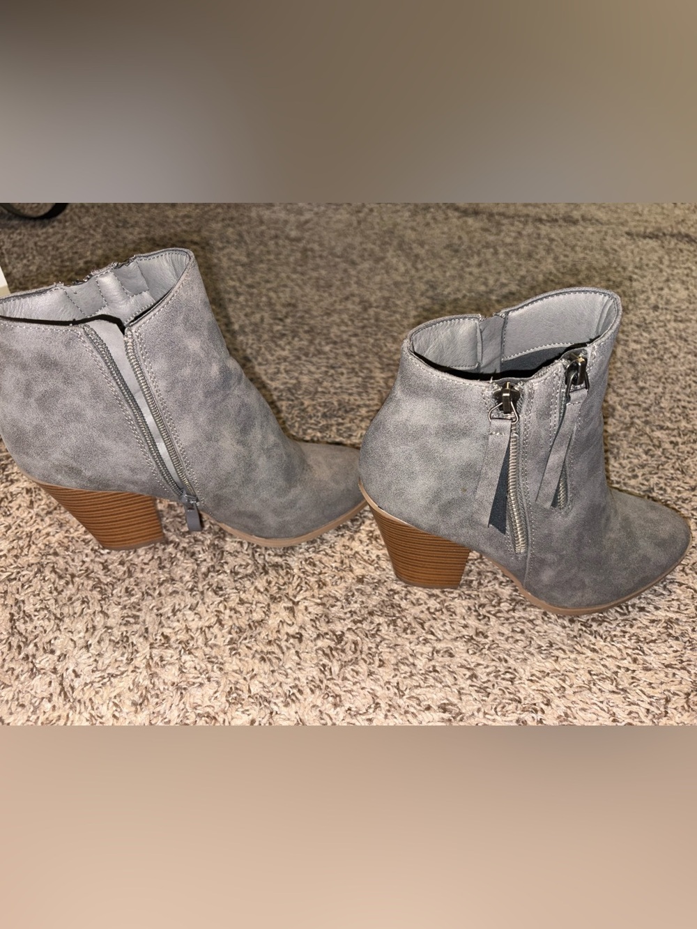Women's Gray Suede Ankle Boots with Block Heel